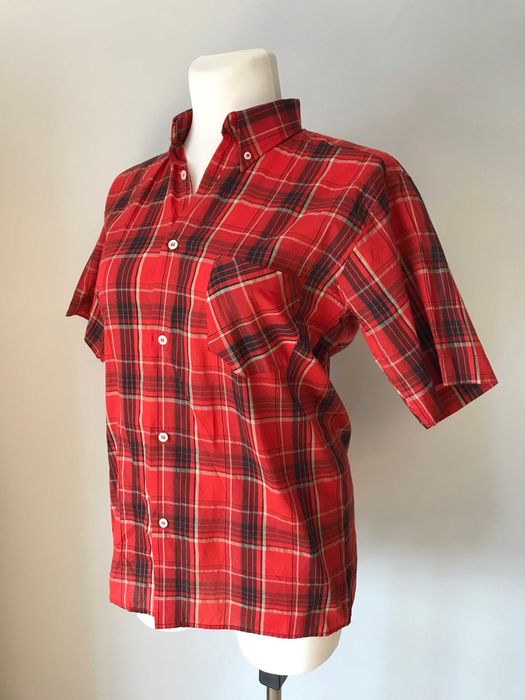 Koszula w kratkę czerwono czarno białą r. 44  vintage retro