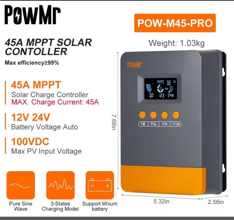 Контролер заряду RowMr POW-M25-PRO 12/24V MPPT в наявності 25A і 45A