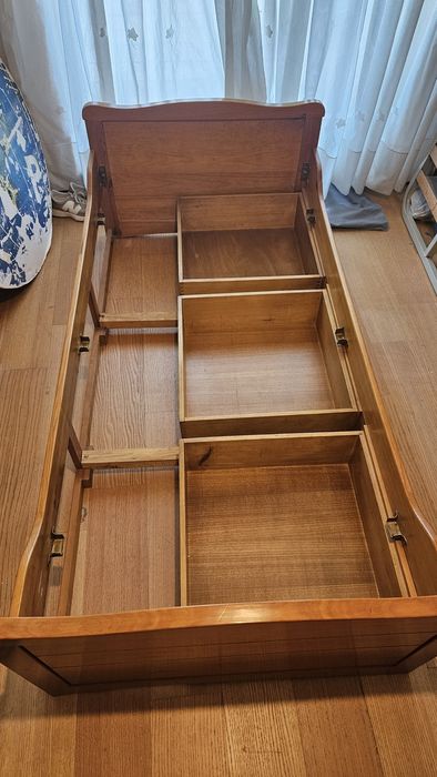 Cama Solteiro Madeira Maciça - Com Arrumação + Estrado + Colchão