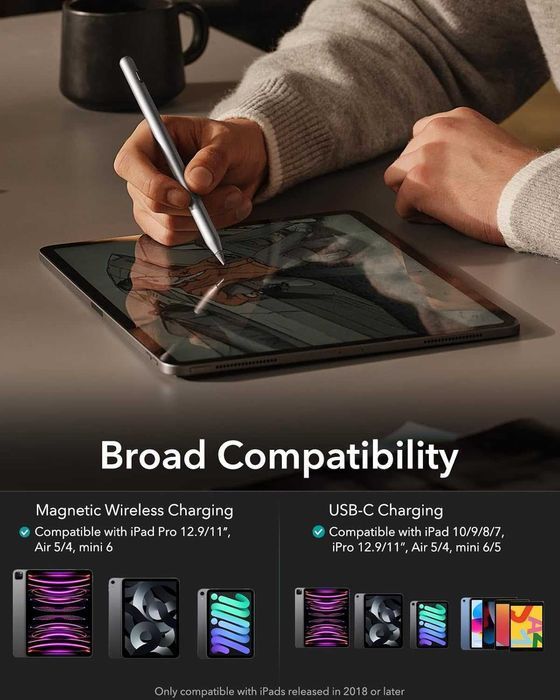 ESR magnetyczny rysik Pencil iPad Pro Air Palm Rejection USB-C szary