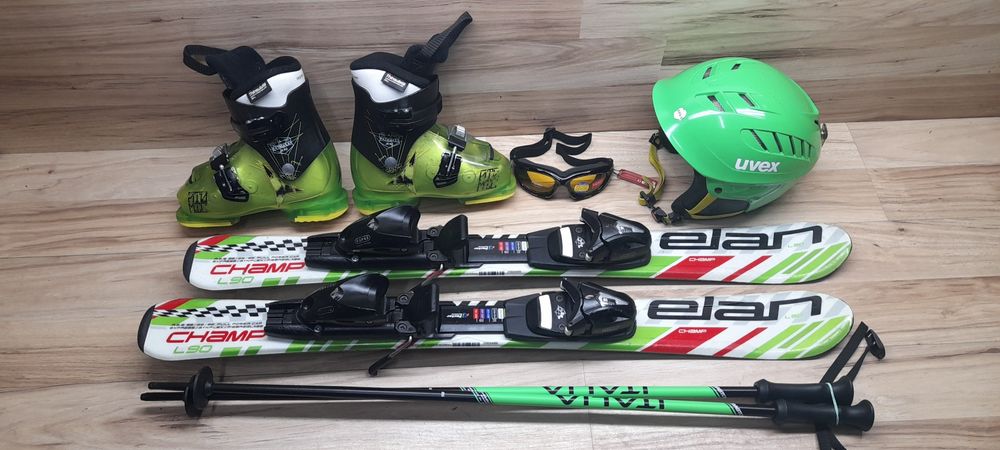 Komplet Narty ELAN 90 cm Buty 30 Kask Gogle Kijki