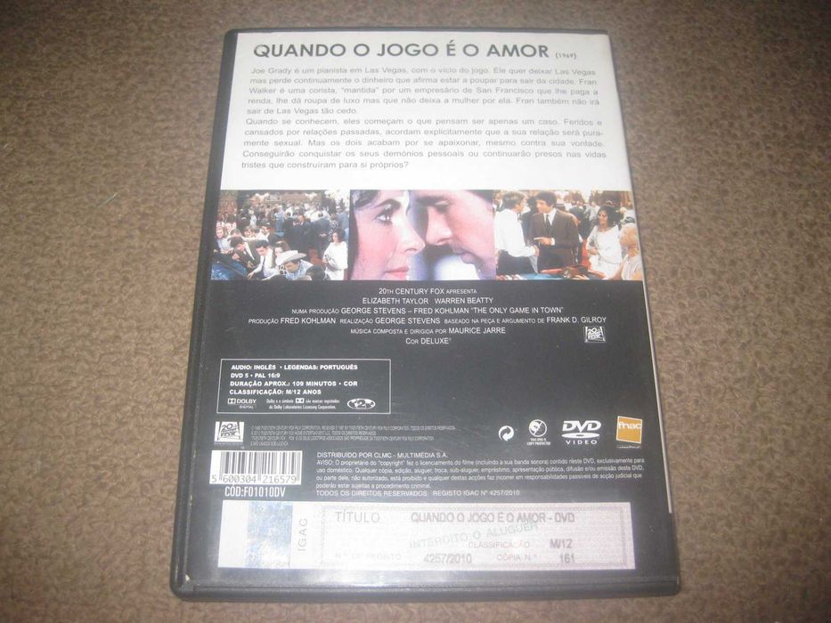 DVD "Quando o Jogo É o Amor" com Warren Beatty/Raro!