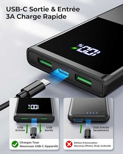 Power Bank 10500mAh USB C 15W 3 wyjściami LED 629