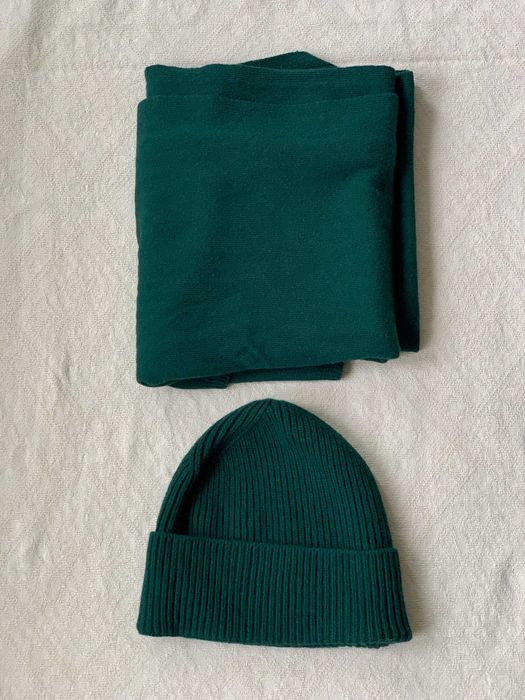 Cashmere czapka szalik komplet zielony kaszmir wełna