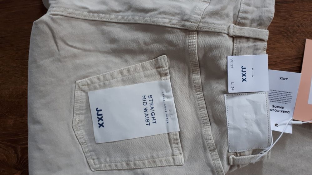 Spodnie damskie jeansowe straight mid waist beżowe JJXX 27/34