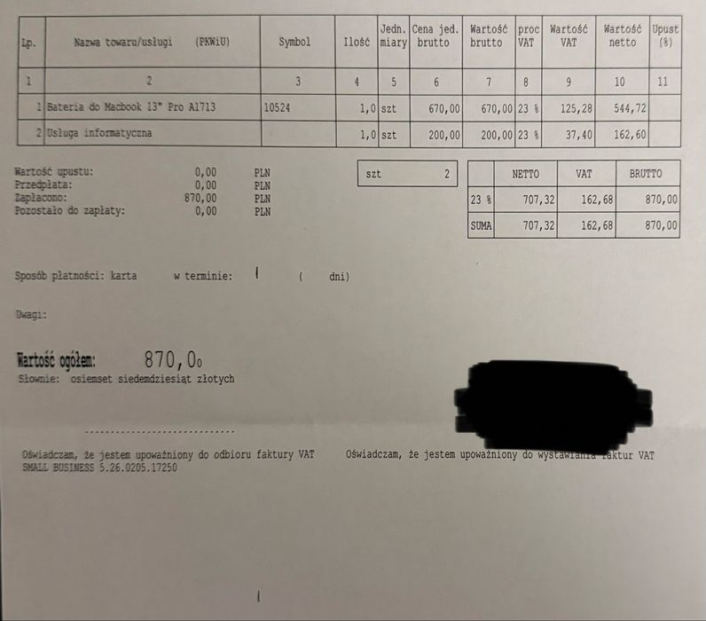 MacBook Pro 13” 2019 nowa bateria