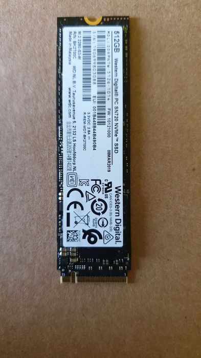Dysk SSD NVMe 512GB WD GEN3, PC SN720, 3400 Mbs PCI-E M.2 2280, GW12
