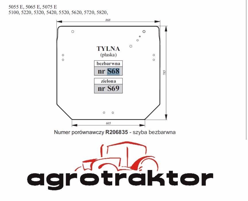 Szyba tylna klapa John Deere 5100, 5220, 5320, 5420, 5520, 5620, 5720,