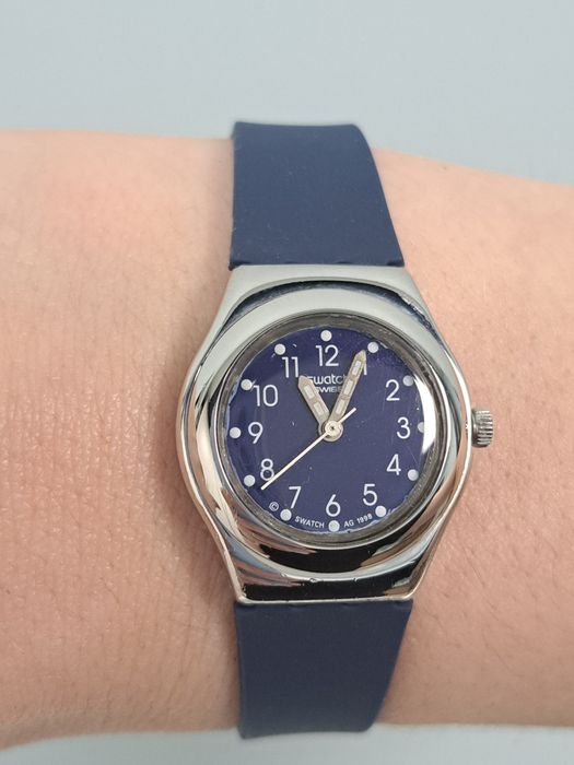 Zegarek swatch irony lady stalowy srebrmy granatowy silikonowy pasek