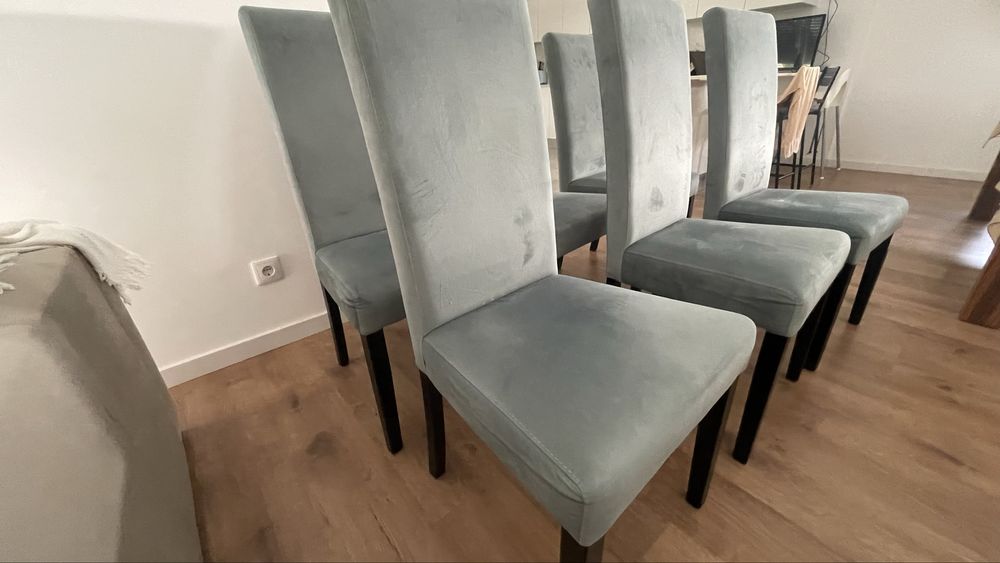 Conjunto de 6 Cadeiras tom azul pastel veludo