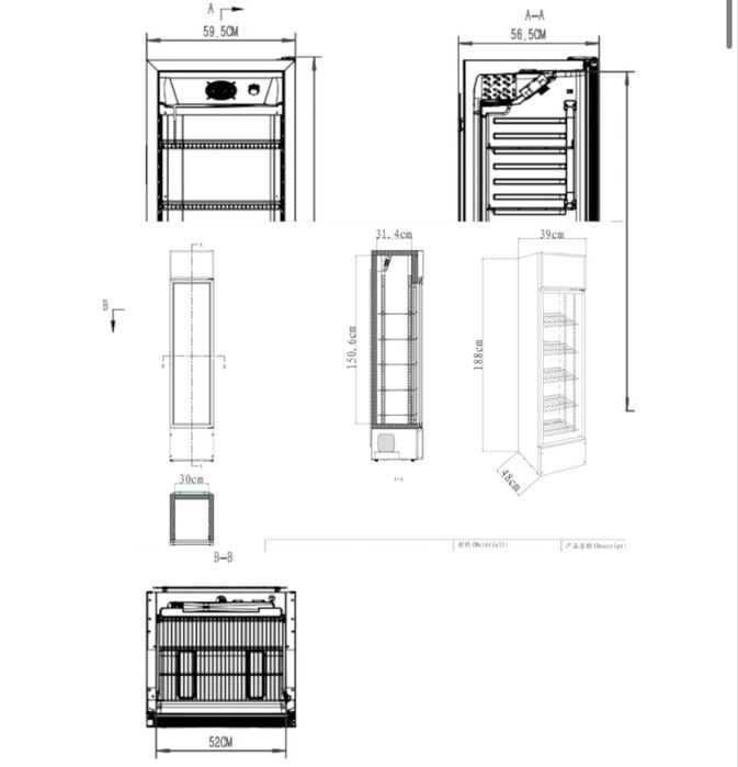 METRO PROFESSIONAL Frigorífico de bebidas Slim GSC2133B, metal/vidro, 39 x 47.5 x 188 cm, 133 L, refrigeração estática, 200 W, com fechadura, preto