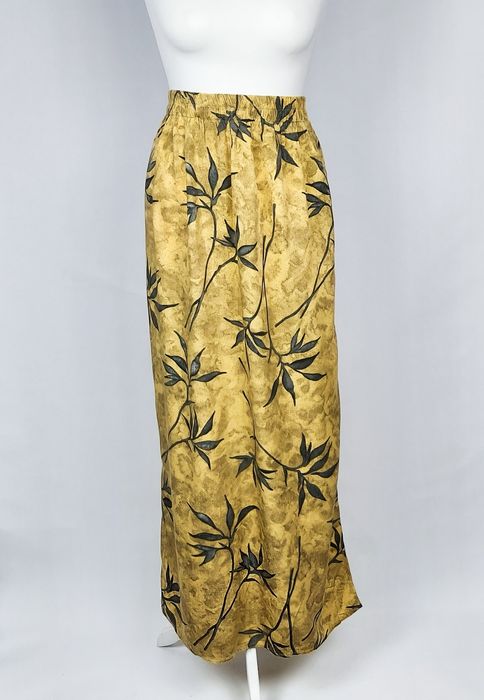 Wakacyjna ciemnożółta spódnica z motywem liści vintage 100% wiskoza L
