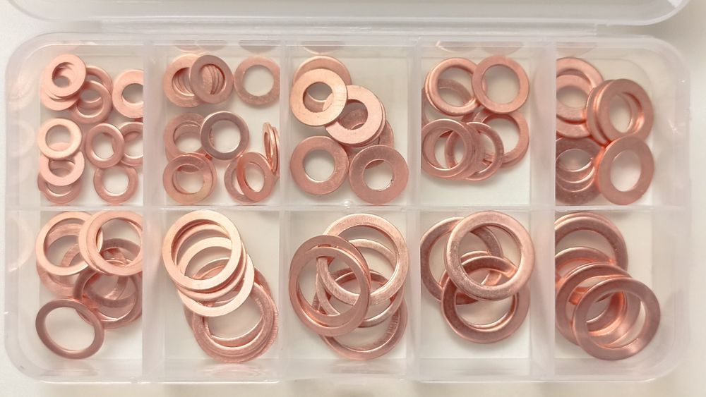 Мідні шайби 100 штук. Набор медных шайб.