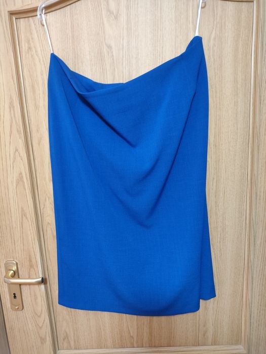 Elegancka garsonka damska rozm. 48 – kobaltowa, komplet spódnica + bluzka