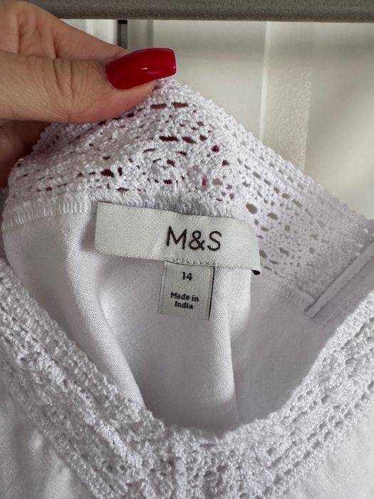 Marks&Spencer M&S lniany top biały crochet XL