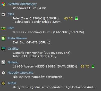 Komputer stacjonarny intel core i5 8GB ram 120GB SSD Windows 11 Pro
