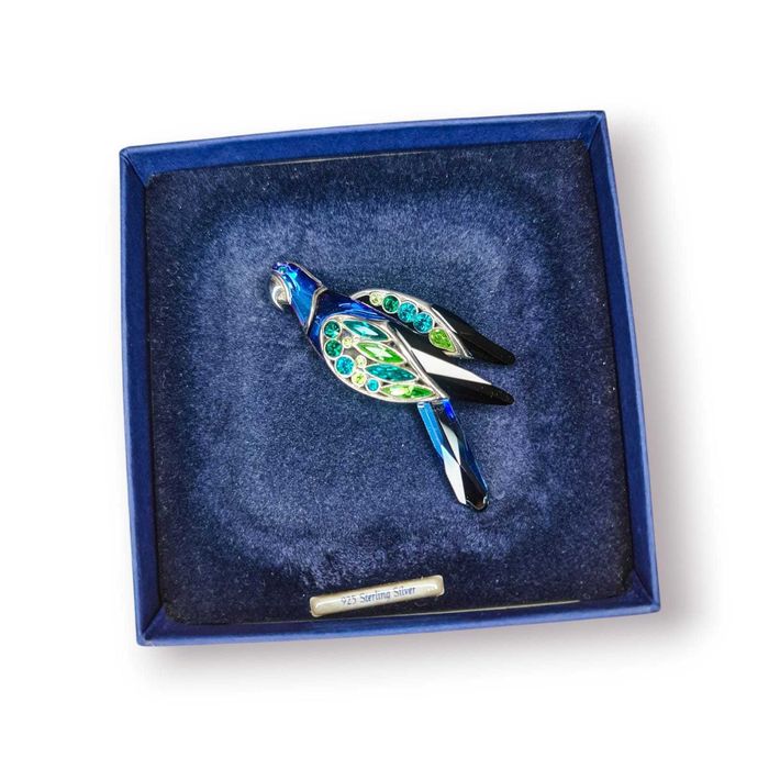 Broche Swarovski “Parrot”Prata 925 Cristais Azuis/Verdes–Ed. Col. 2004