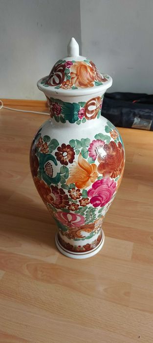 Wazon z Pokrywką „Wincenty” 56 cm Włocławek – Rzadki Gabaryt, Mal. E. Wróblewska (Wada)