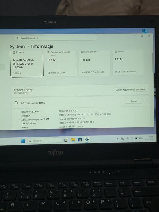 Laptop intel i5-8250U | 12 GB DDR4 | dysk SSD M2 256GB
