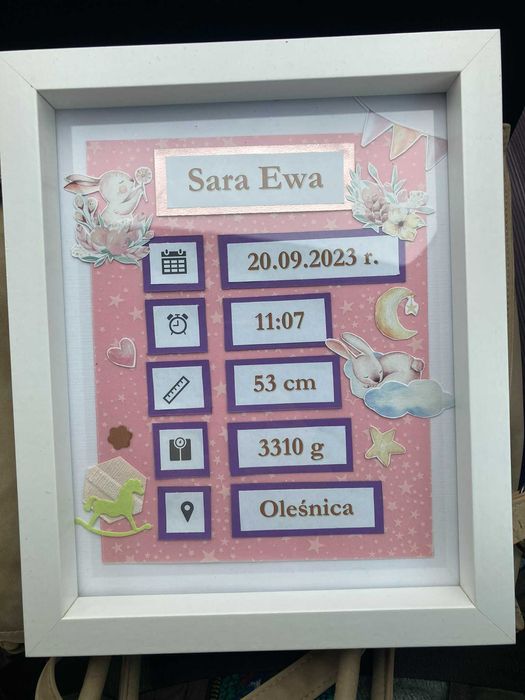 Ramka, pamiątka, obrazek, urodziny, chrzest, metryczka - dziecko - k/m