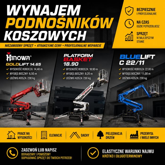 Wynajem podnośnik koszowy na gąsienicach  14m i 18m