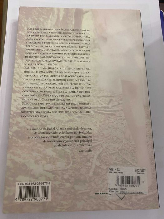 Livro da Escritora Isabel Allende - "A Soma dos Dias"