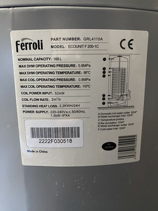 Boilder na wodę Ferroli Ecounit F 200-1C