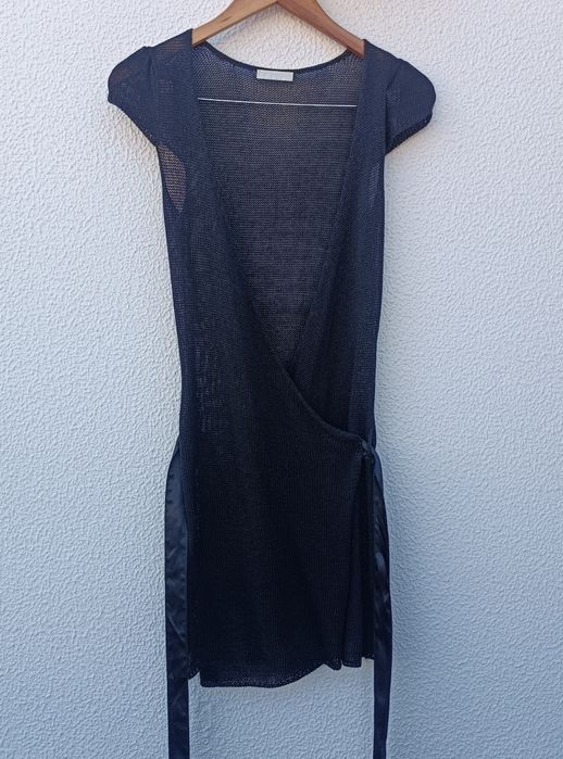 Colete malha de traçar na cintura com cinto cetim Promod