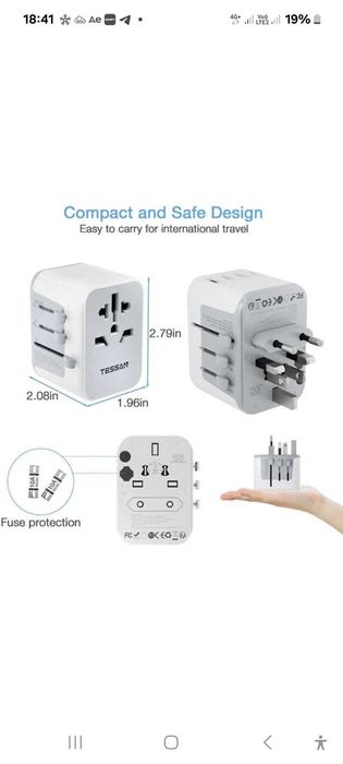 Універсальний адаптер Tessan  White 4x usb 17 Вт для подорожі