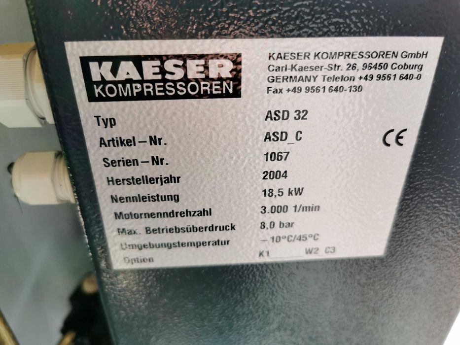 18.5kw 3200L/min Kompresor śrubowy KAESER ASD 32 spreżarka 8 bar