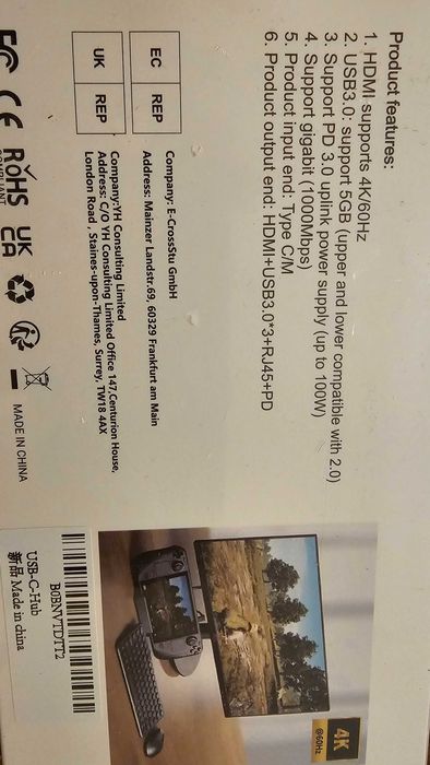 Hub Usb, hdmi, ethernet e PD 3.0 novo selado