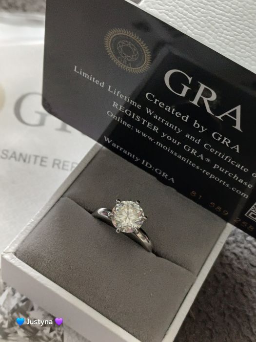 Piękny nowy pierścionek z moissanitem GRA 2ct • srebro 925
