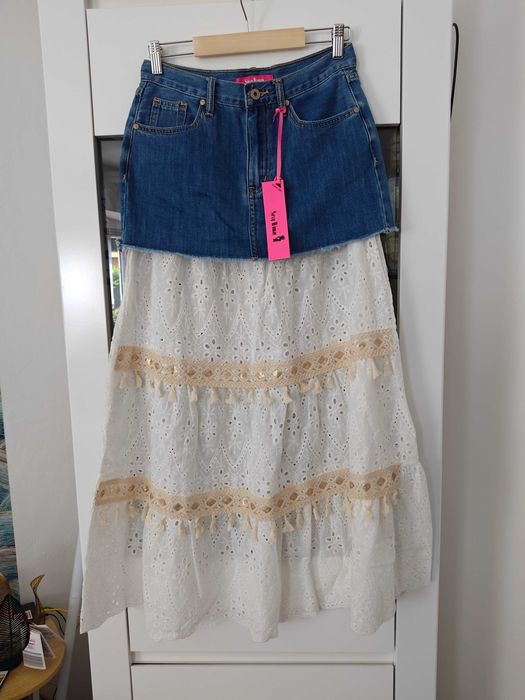 Spódnica mxi boho z dżinsową mini .
