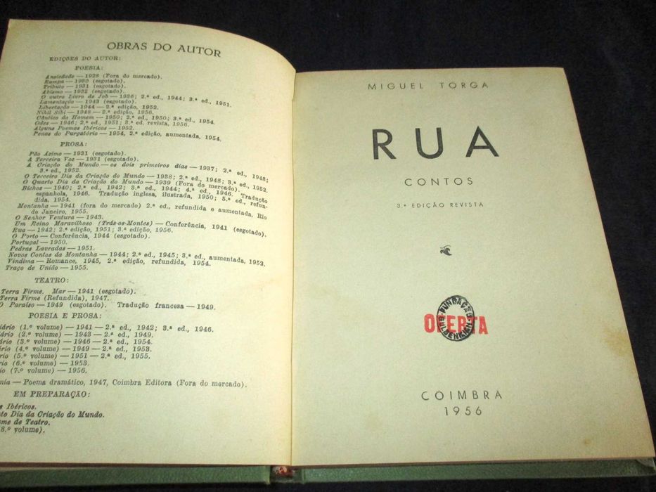 Livro Rua Contos Miguel Torga 3ª edição 1956