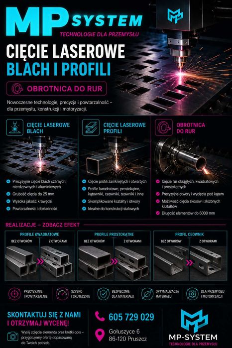 Cięcie laserowe blach i profili - Rury -Laser CNC - Obrotnica