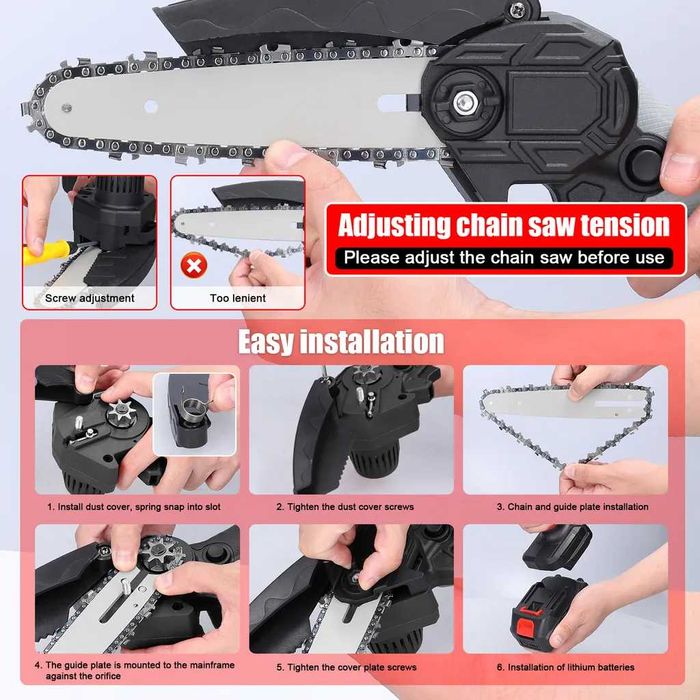 Mini pilarka łańcuchowa, 6-calowa elektryczna  21 V z 2x akumulatorem