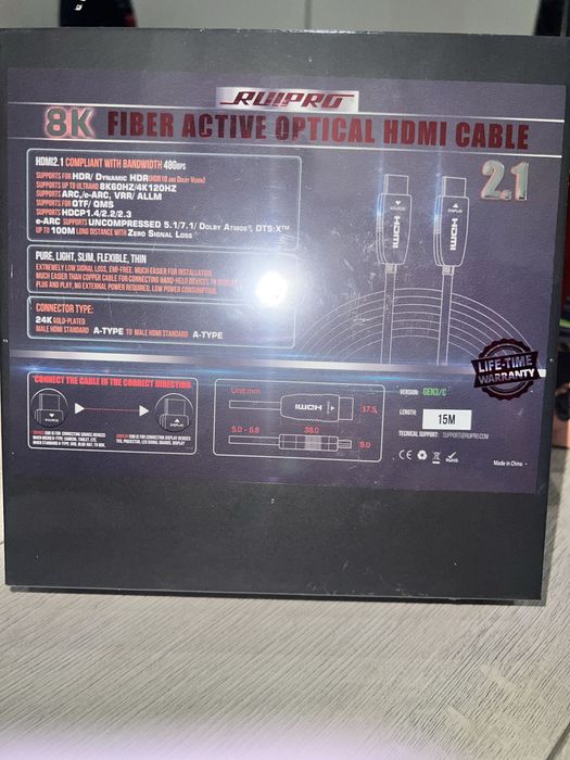 Оптичний кабель HDMI 2.1 RUIPRO 8K Fiber Optic  15m (GEN3/C) новий