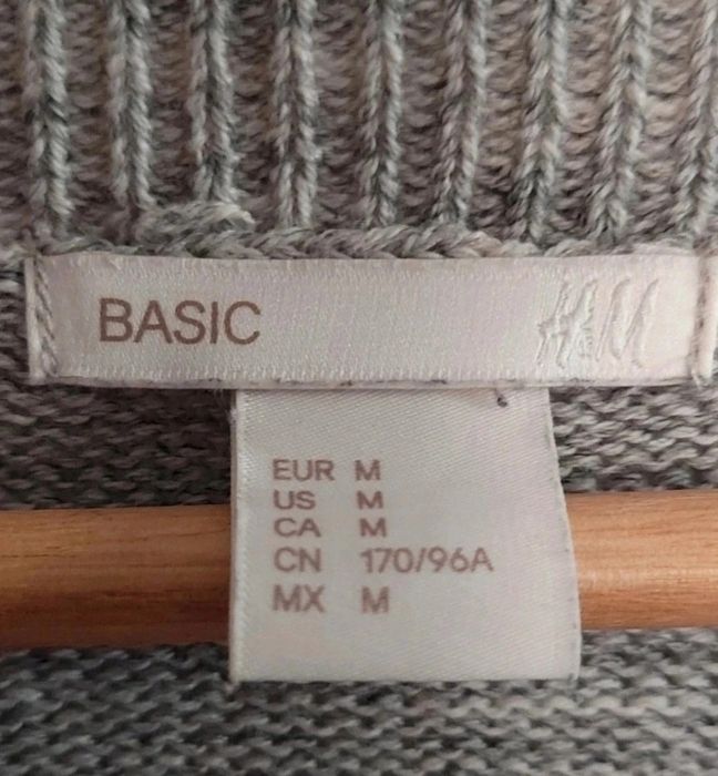 Szary sweter H&M Basic w warkocze rozm. M