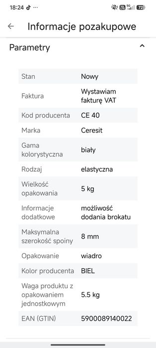 Ceresit CE40 fuga elastyczną biała 01 5 kg nowa