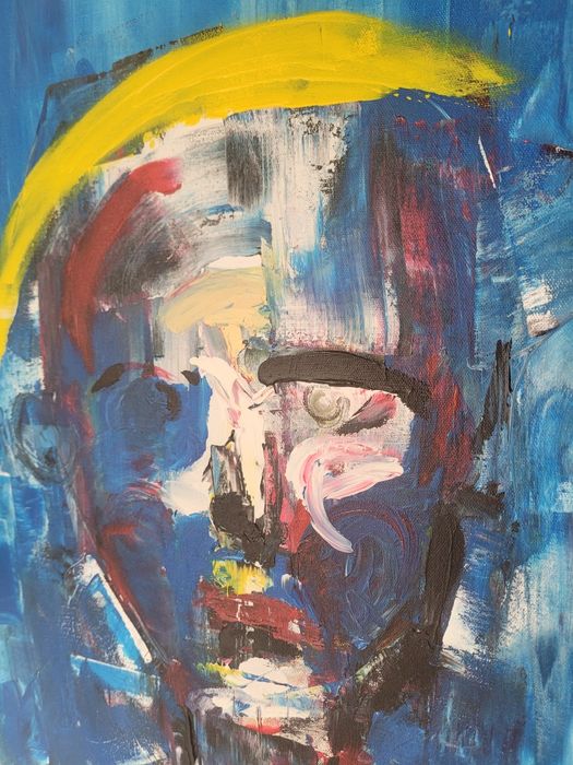 Quadro Abstrato "Figura em Azul e Amarelo" – Pintura Original em Tela