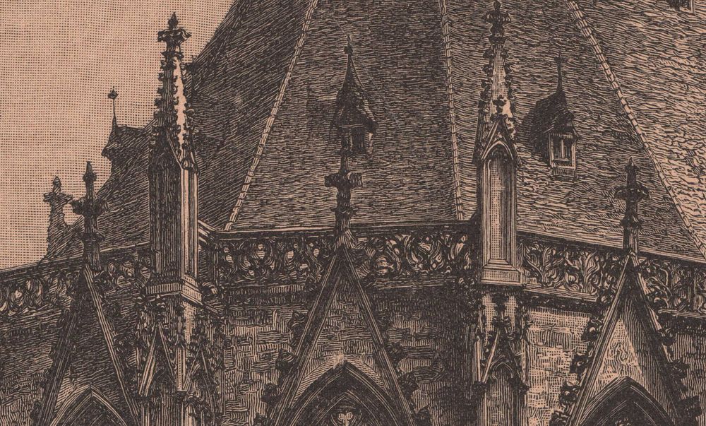 Norymberga Kościół Św. Sebalda Duży drzeworyt 1888 r. autentyk