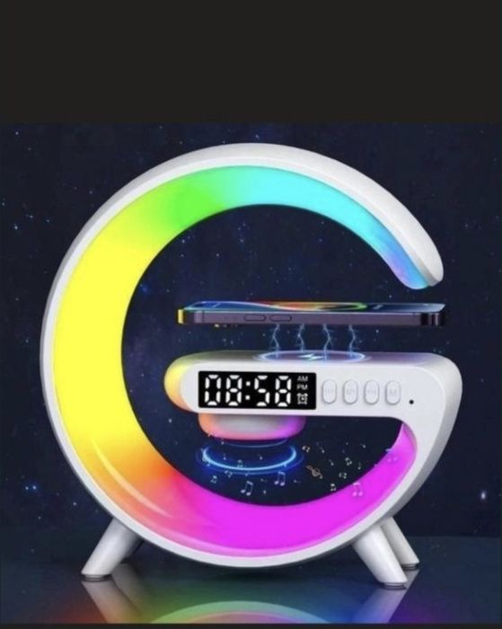 Настільна лампа-нічник,годинник, бездрот.зарядка,Bluetoo