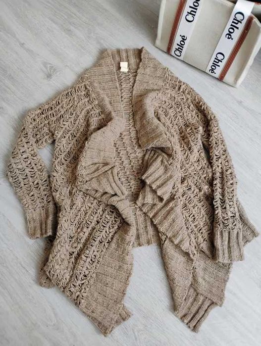 Sweter damski kardigan maxi długi Bershka M oversize casual beżowy