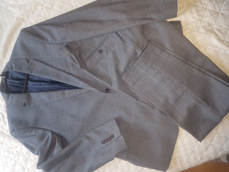 Garnitur w kratę L szary niebieski komunia chrzest Lassar