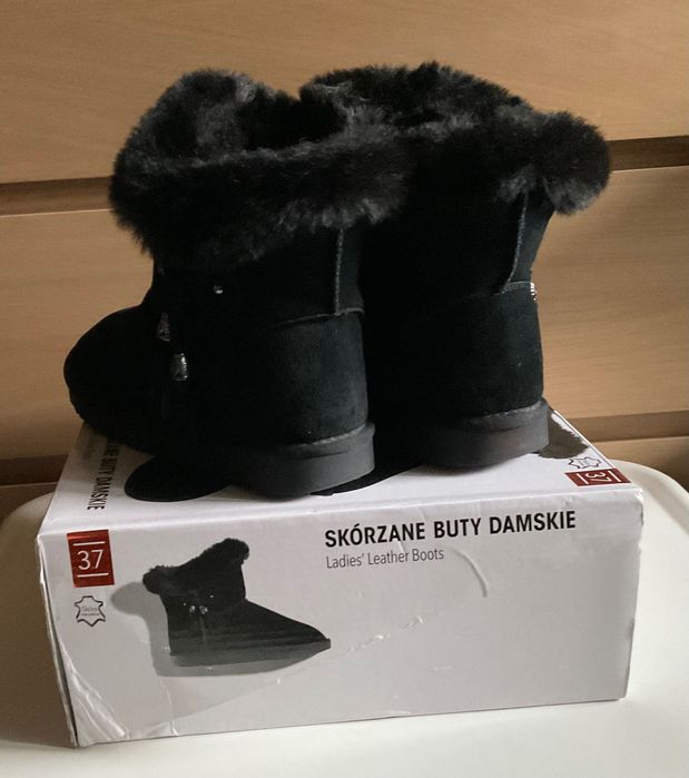 Ciepłe Skórzane Buty damskie czarne rozmiar 37 Tom&Rosa