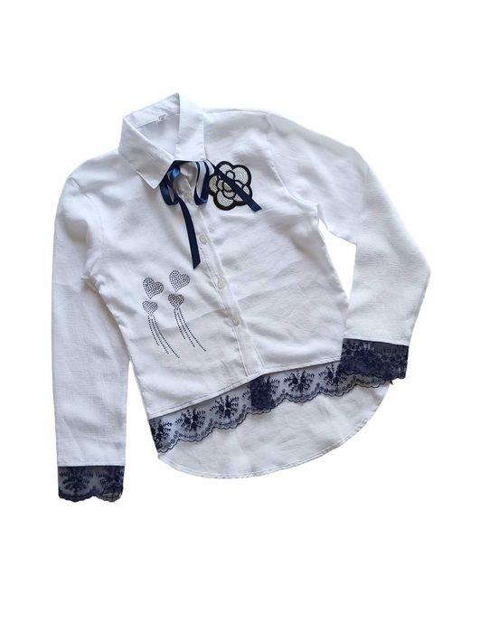 Bluzka białа zapinanа na guziki dla dziewczyn długi rękaw nowa 134-140