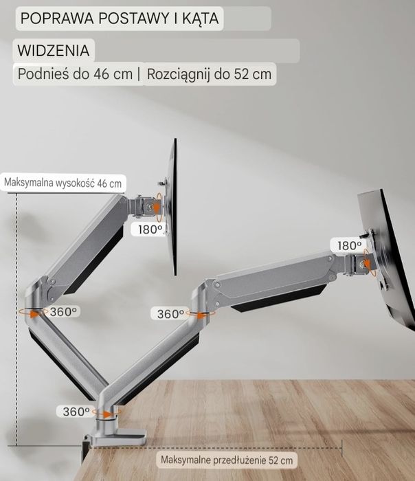 !! Uchwyt  2 monitorów 13-32" Aluminiowy SUPER JAKOŚĆ !!