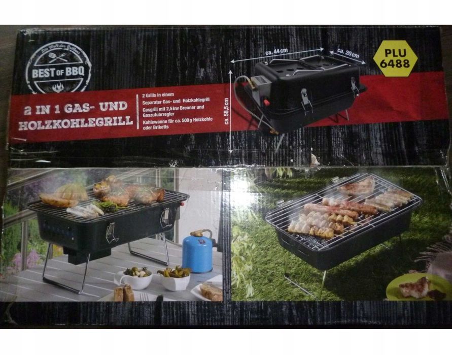Grill gazowo-węglowy turystyczny stołowy przenośny 2w1 !