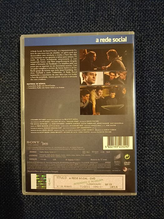 DVD do filme "A Rede Social" (portes grátis)