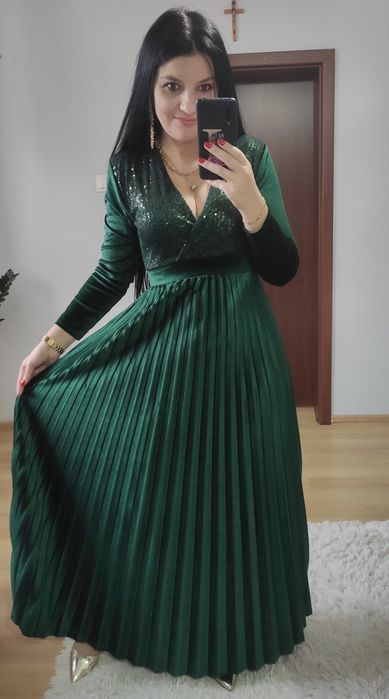Sukienka długa maxi welur plisowana